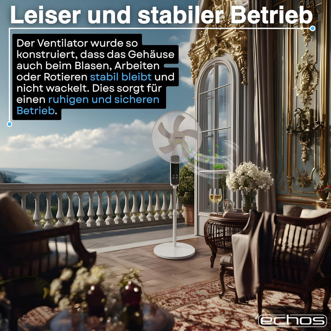Echos® Standventilator Ø43cm kraftvoller Ventilator sehr leise energiesparend hoher Luftdurchsatz 3