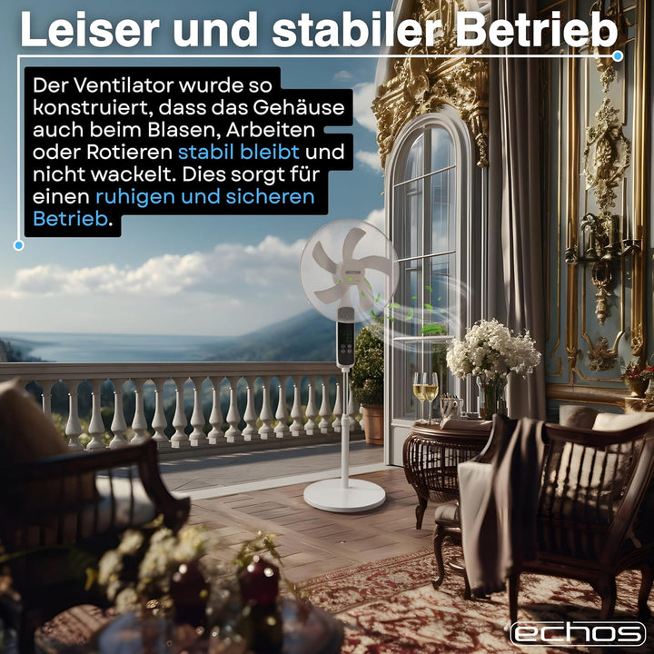 Echos® Standventilator Ø43cm kraftvoller Ventilator sehr leise energiesparend hoher Luftdurchsatz 3