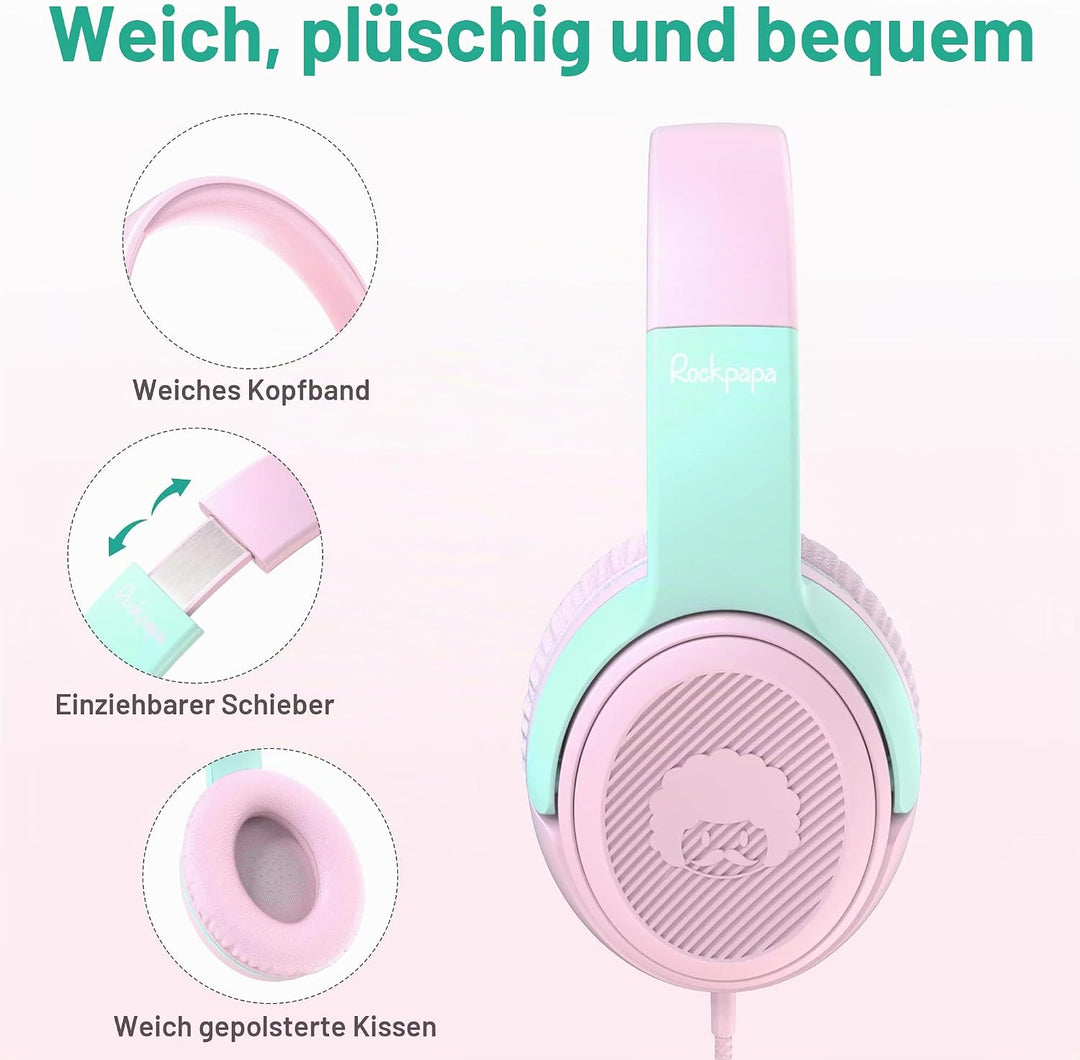 RockPapa Share 2 Pack Kinder Kopfhörer, 85dB/94dB Lautstärkebegrenzung Mit Mikrofon, Sharing-Funktio
