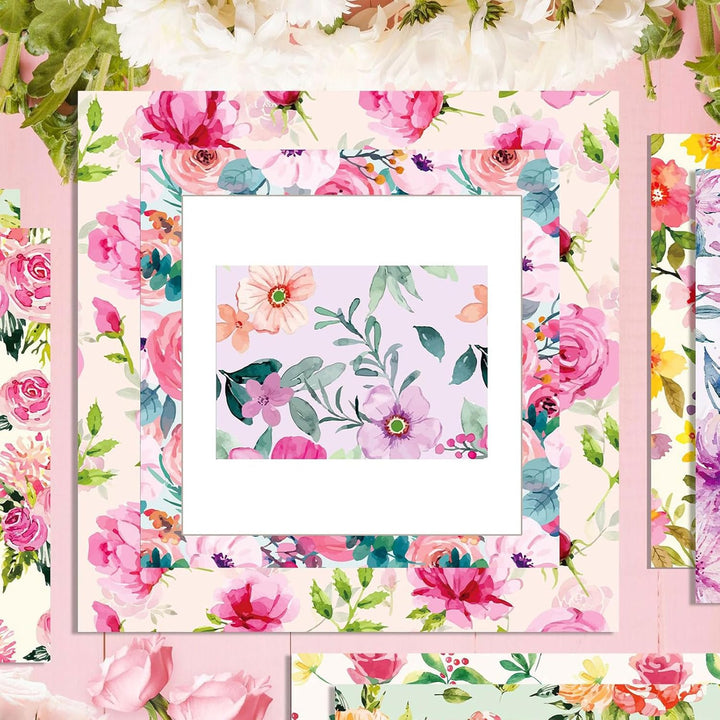 Florales Muster Scrapbook Papier, 30x30 cm, 24 Blatt/12 Designs Doppelseitiges Bastelpapier, Decoupa