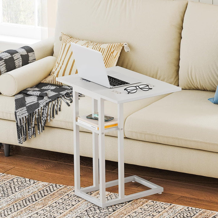 HOOBRO C-Form Beistelltisch, Klappbarer Sofatisch, Couchtisch, Kaffeetisch Snacktisch mit Lagerregal