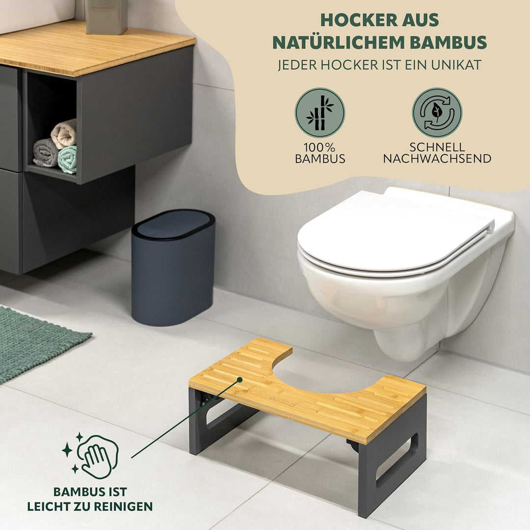 eluno Toilettenhocker, Fussbank aus Bambus mit Anti-Rutsch-Pads, platzsparend zusammenklappbar, Stab