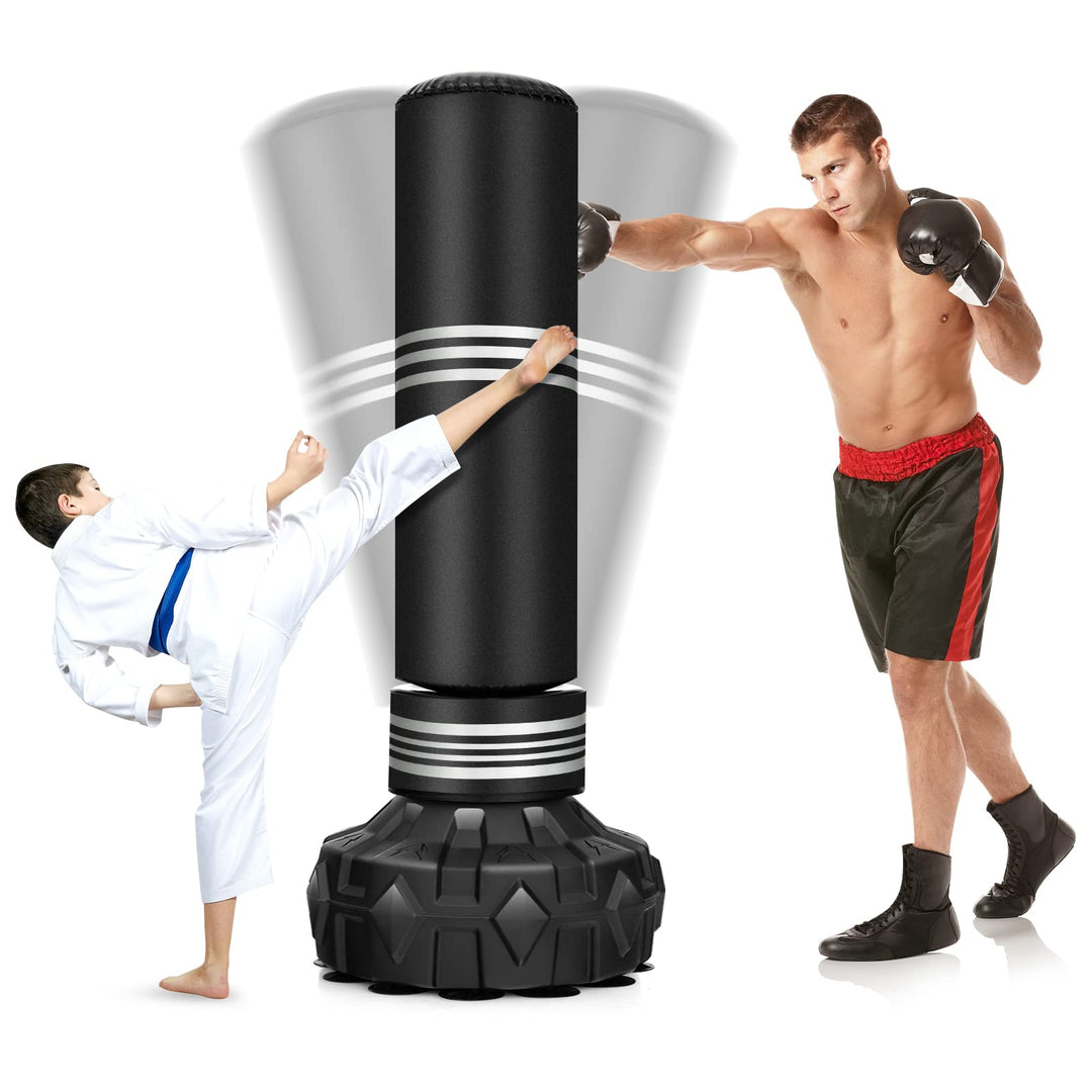 COSTWAY Boxsack stehend, 170 cm Schwerer Box Sack mit gefülltem Ständer, Standboxsack aus Kunstleder