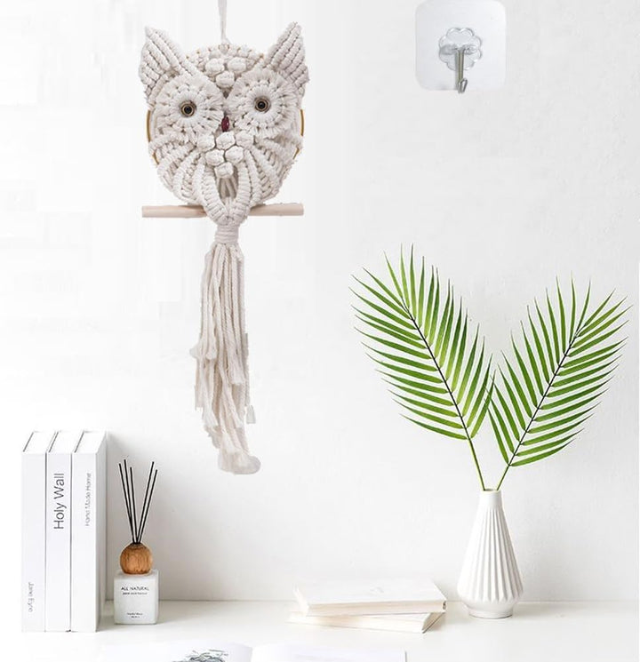 YSGLIFE Eule Makramee Wandbehang Tapisserie Wanddekoration Handgefertigt Gewebtes Boho Ornament Wand