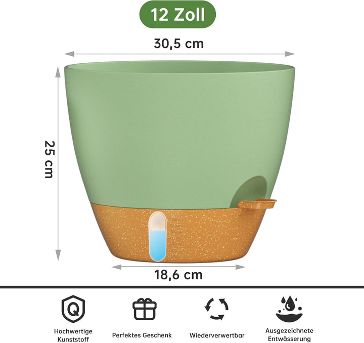 ZMTECH 30 cm Pflanztöpfe mit Bewässerungslippe Selbstbewässernde Pflanztöpfe mit Abflusslöchern und