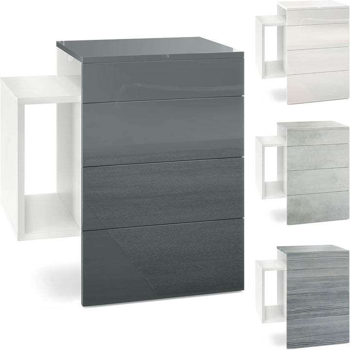 Vladon Nachttisch Queens, Made in Germany, Nachttischschrank mit 2 Schubladen und 1 seitlichem Fach