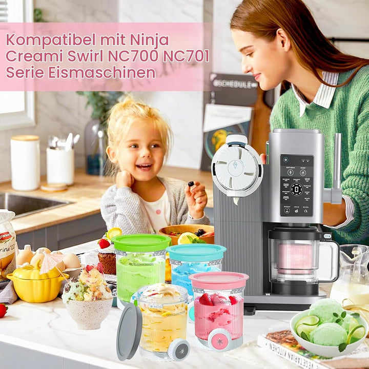 Für 4 Stück Ninja Creami Behälter 680 ml Eisbehälter für NC700 NC701EU Serie, Eiscreme Behälte mit D