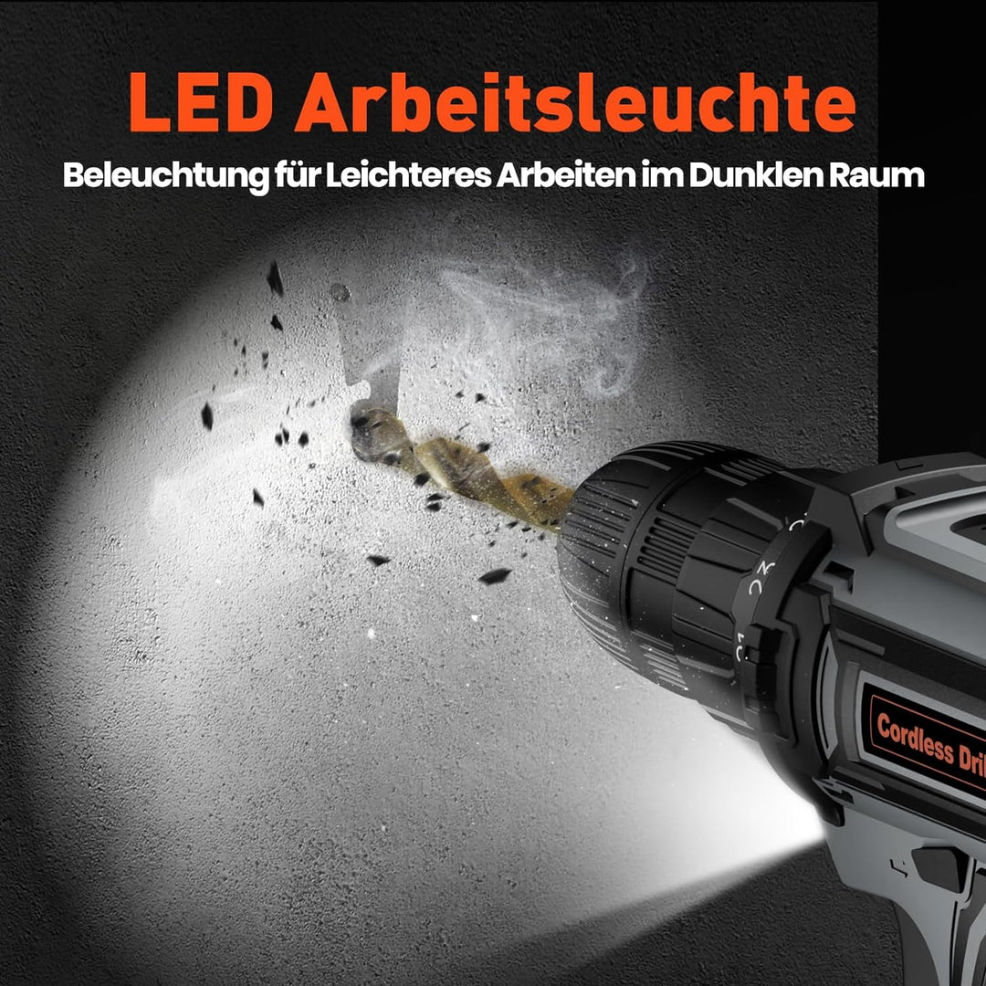 Akkuschrauber 20V, Akku Bohrschrauber Set, Akkubohrer mit 2000mAh Akkus und 25 Stück Zubehör, 42Nm D