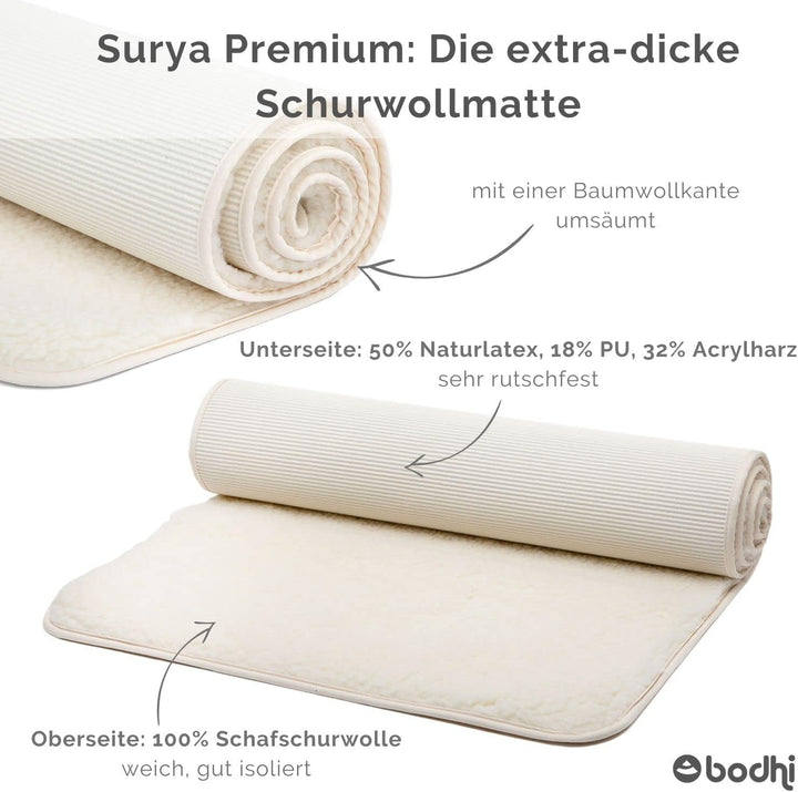 bodhi Schurwoll-Yogamatte Natur | Premium Schurwollmatte (umsäumt) | Extra Dicke & Weiche Schurwolle