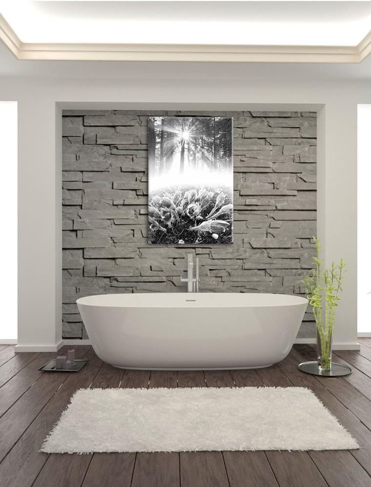 Pixxprint blühende Blumen im Wald / 100x70cm Leinwandbild bespannt auf Holzrahmen/Wandbild Kunstdruc