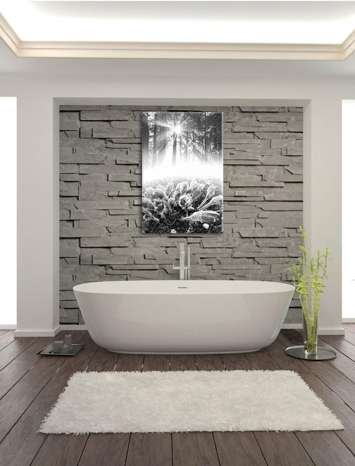 Pixxprint blühende Blumen im Wald / 100x70cm Leinwandbild bespannt auf Holzrahmen/Wandbild Kunstdruc