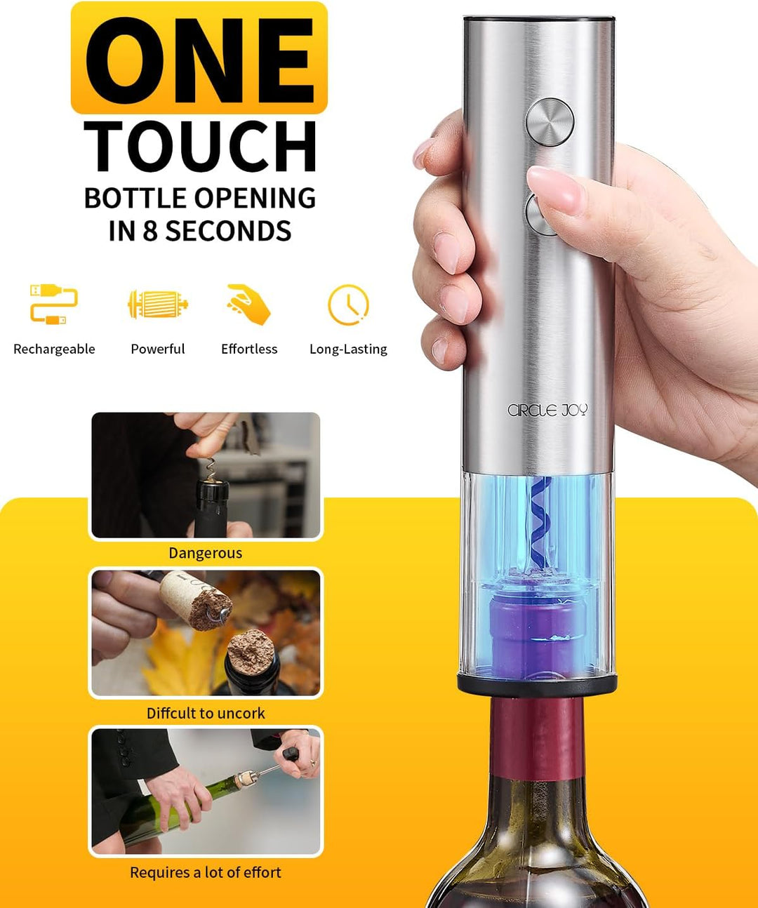 CIRCLE JOY Elektrischer Weinflaschenöffner, wiederaufladbar, 5-in-1-Wein-Geschenkset mit Folienschne