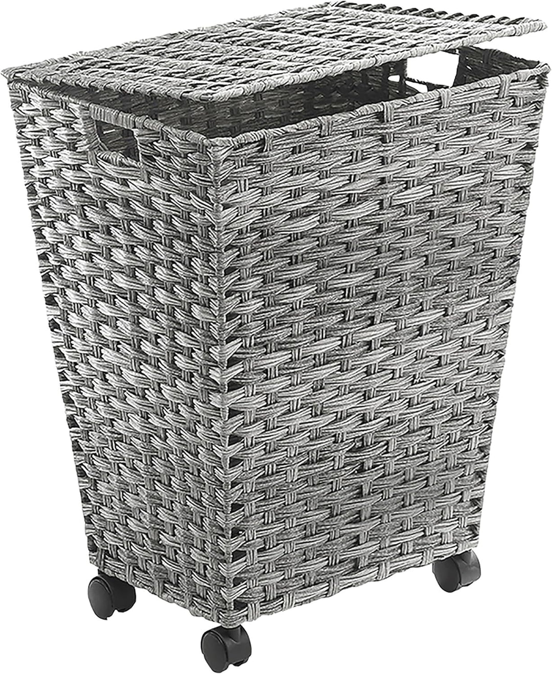 Kobolo Wäschebehälter mit Rollen aus grauem Polyrattan