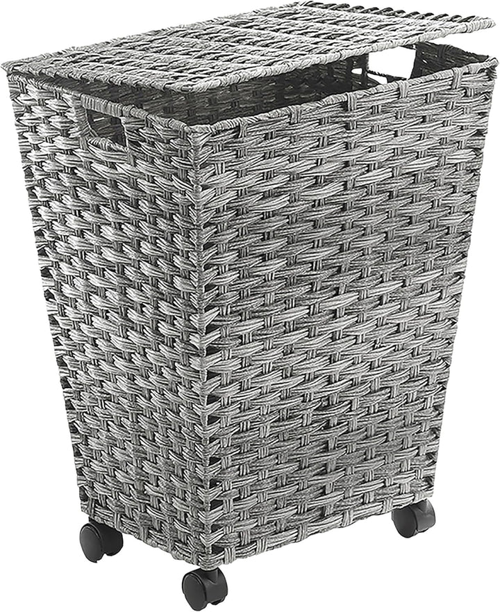 Kobolo Wäschebehälter mit Rollen aus grauem Polyrattan