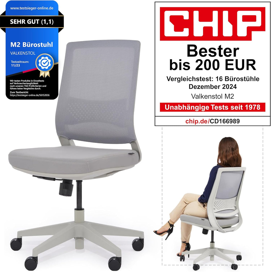 VALKENSTOL M2 Bürostuhl Ergonomisch ohne Armlehne [ohne Kopfstütze] Ergonomischer Bürostuhl Grau Sch