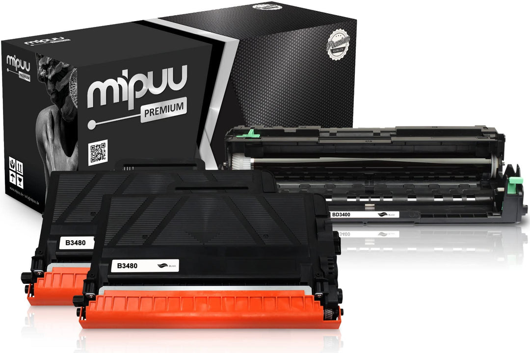 Mipuu 2X Toner + 1x Trommel kompatibel zu Brother TN-3480 DR-3400 Black für HL-L5100dn MFC-L5750dw D