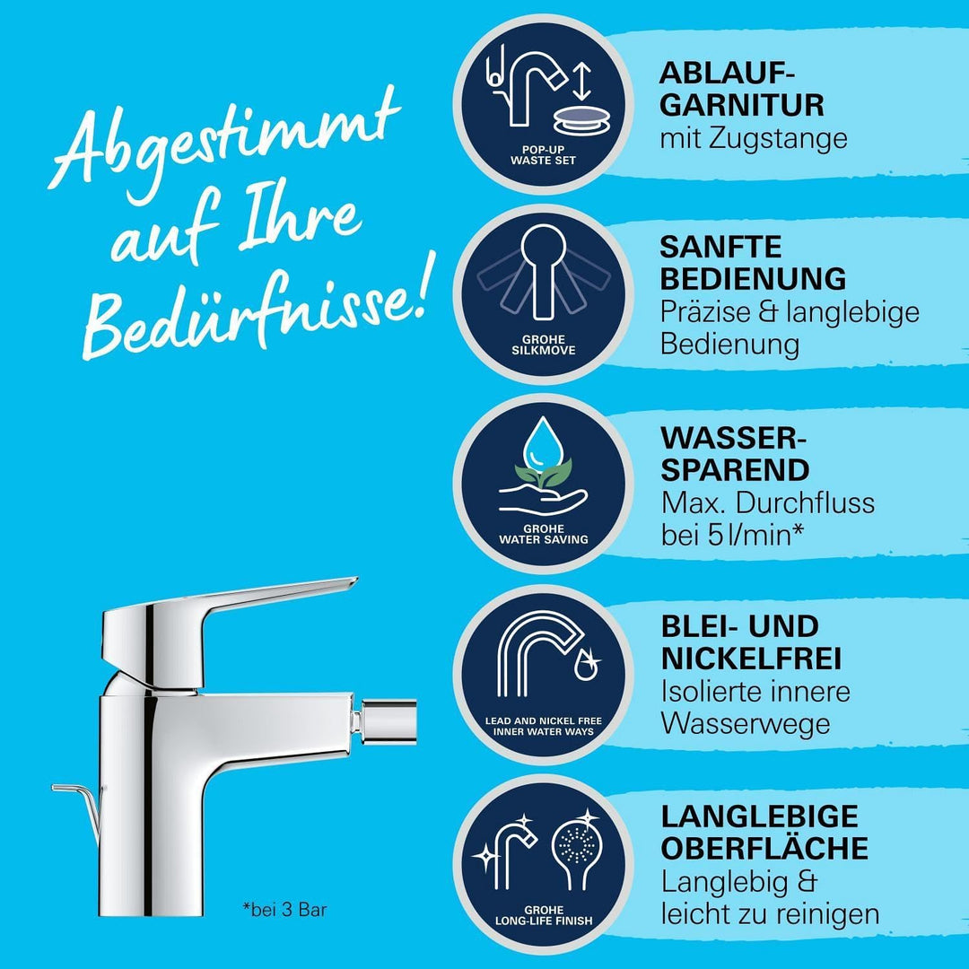 GROHE Start - Einhand-Bidetarmatur (wassersparend, langlebige Oberfläche, Einlochmontage), chrom, 32