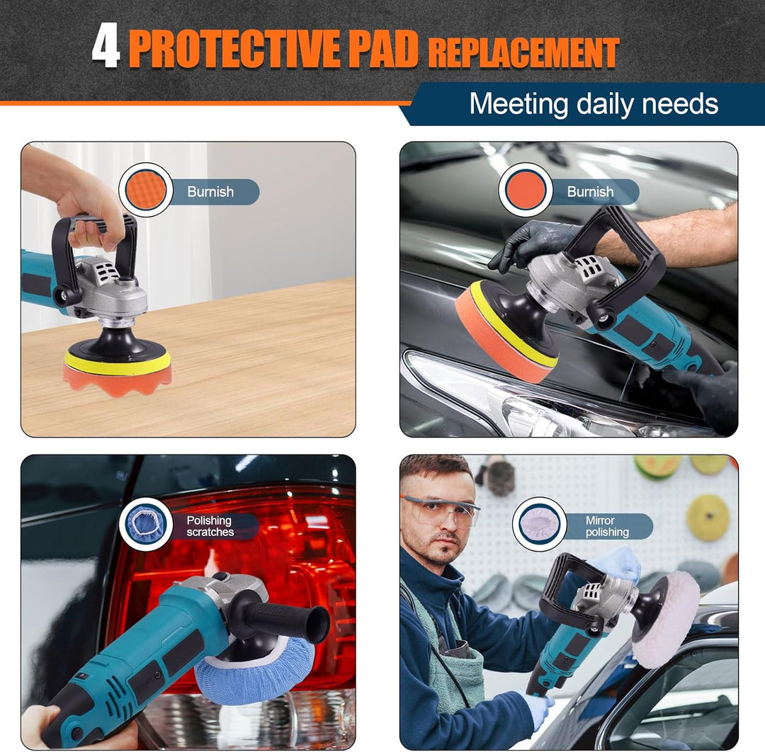 Poliermaschine Auto Akku 1600W mit 5”, 6” und 7” Polierpads für Autos, Poliermaschine mit 6 Variable