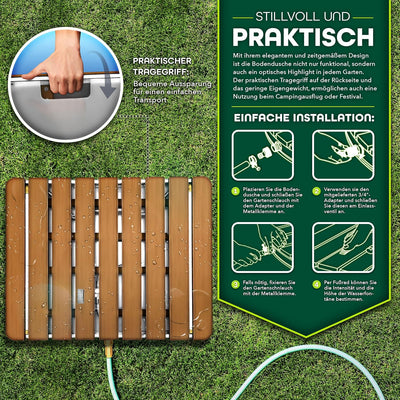 tillvex® Gartendusche Outdoor bis 4 m Fontänenhöhe | Bodendusche rechteckig mit Fussrad | Aussendusc