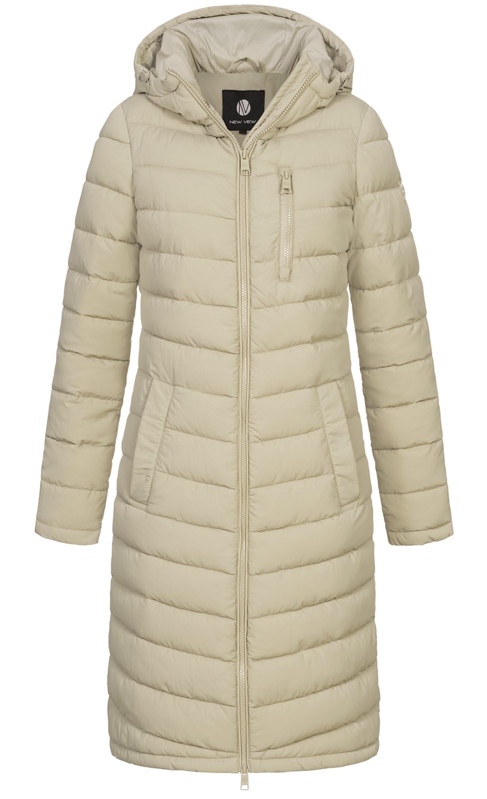 NEW VIEW Damen Jacke Steppmantel Tessa mit Kapuze L Beige (Feather Gray), L Beige (Feather Gray)