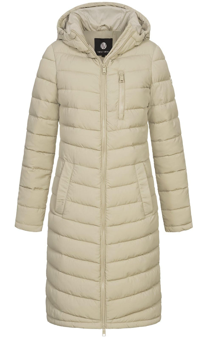 NEW VIEW Damen Jacke Steppmantel Tessa mit Kapuze L Beige (Feather Gray), L Beige (Feather Gray)