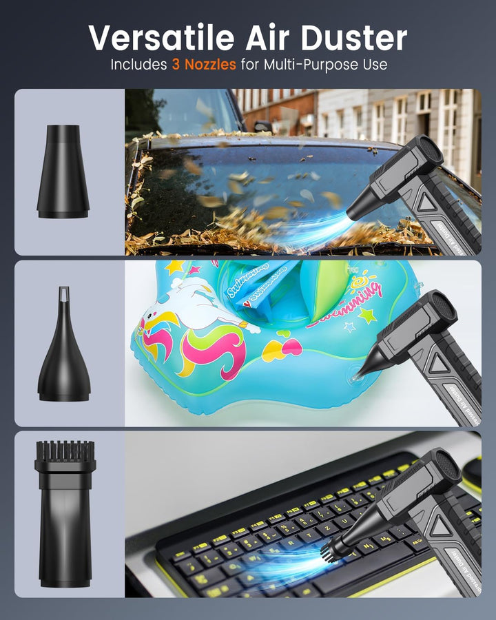 Elektrische Staubgebläse 200000 RPM - 4‑Stufen Air Duster Mini‑Gebläse mit Akku und LED‑Licht, Druck