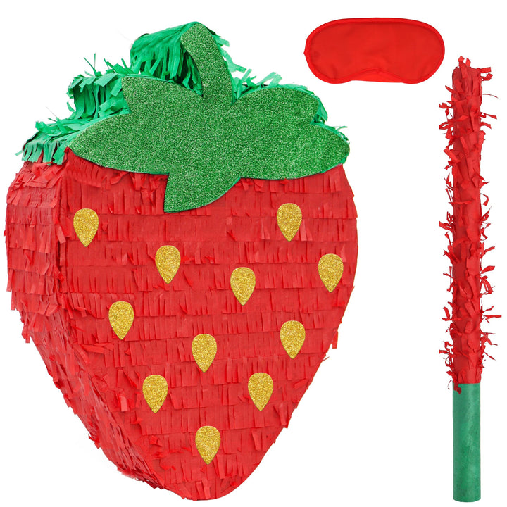 Erdbeer-Pinatas-Set mit Augenbinde und Fledermaus (41,5 x 30,5 x 8,9 cm), perfekt für Kindergeburtst