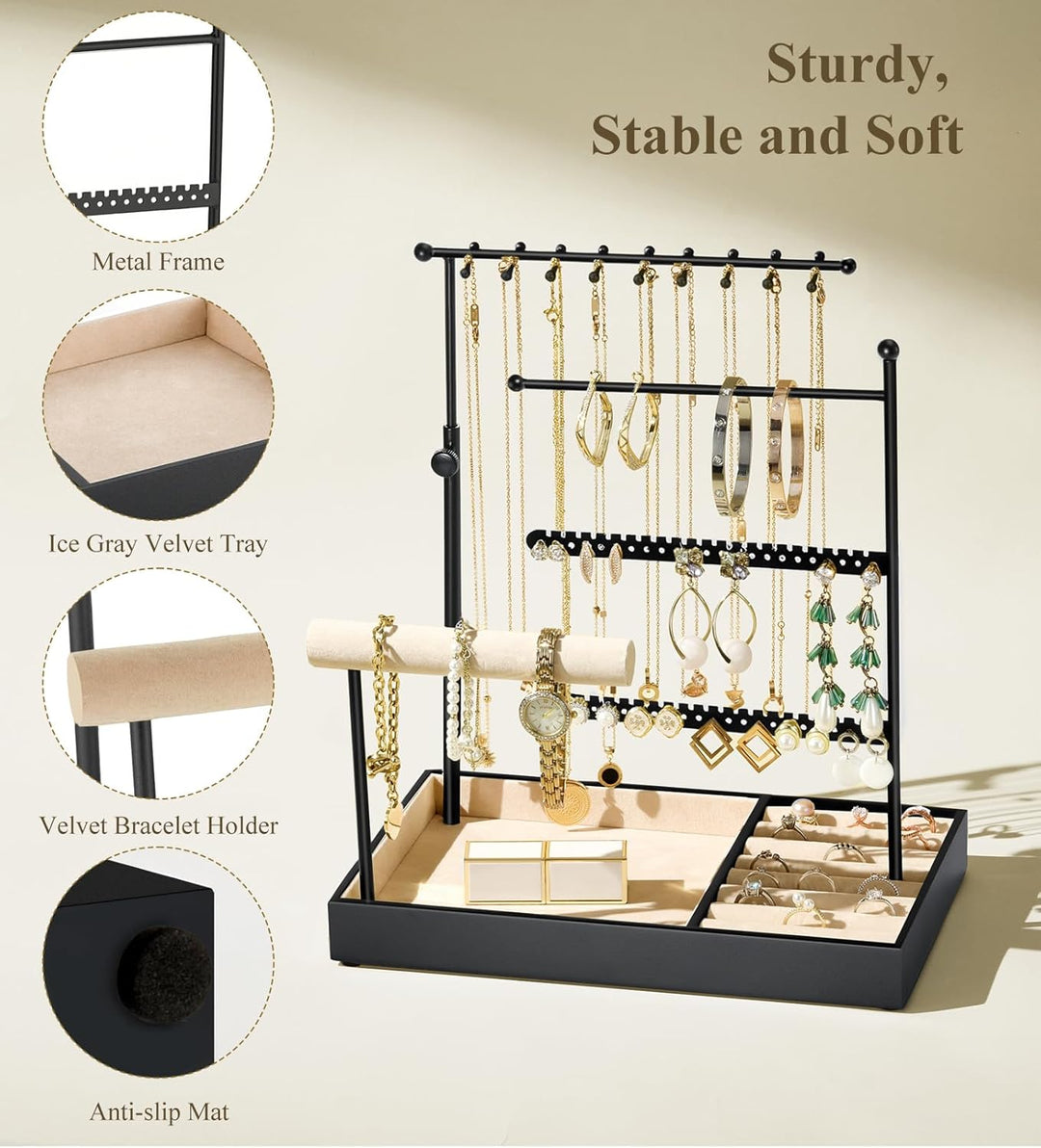 Emibele Schmuck-Halter, Schmuck Organizer Stand Halsketten Ohrringe Armband Halter, 5-Stöckiger Schm