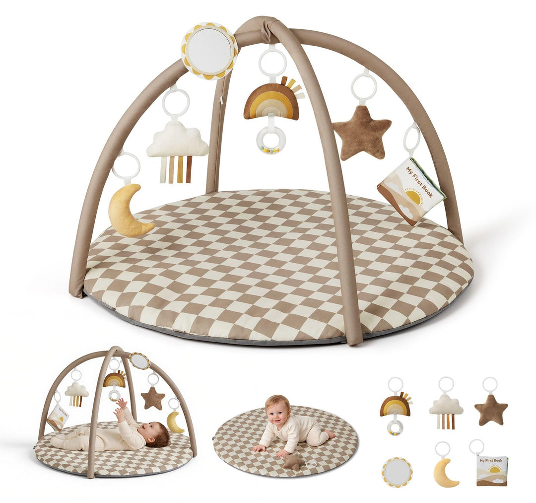 Blissful Diary Spielbogen Baby, Spieldecke Baby Gym Activity Decke mit 6 Abnehmbare Spielzeuge, krab