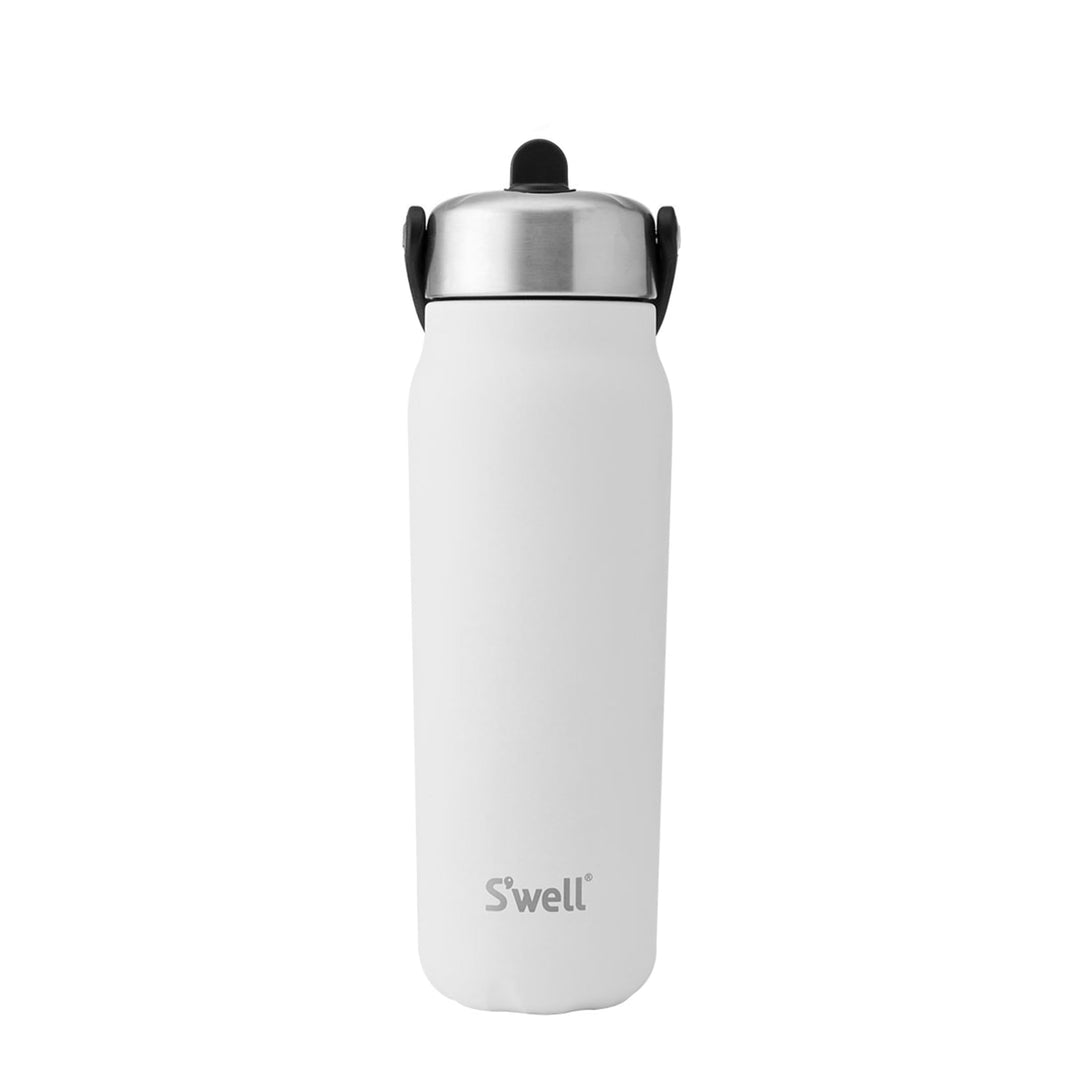 S'well Explorer Flasche aus recyceltem Edelstahl mit Klapp-Trinkhalm-Deckel, 700 ml, Stil weisser Mo