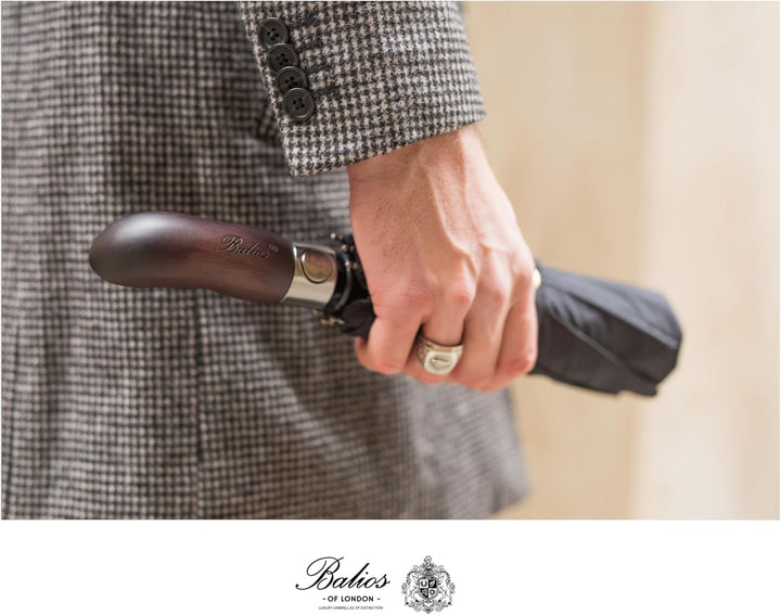 Balios® Regenschirm Mit Echtem Holzgriff -Optional | Auf Zu Automatik | Sturmfest & Windsicher | Tas