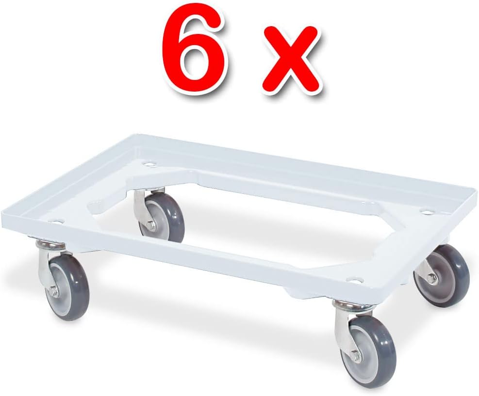 BRB 6X Logistikroller/Transportroller für Kisten 600x400 mm, Tragkraft 250 kg (weiss), Weiss