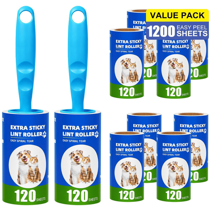 1200 Blatt Fusselrolle Tierhaare, 10 Rollen Extra Stark Fusselroller Kleidung mit 2 Griffen, Lint Ro