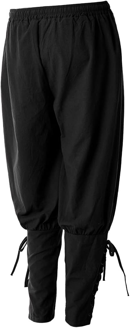 COSDREAMER Herren Mittelalterhose Wikinger Piraten Kostümhose Schwarz XXL XXL Schwarz, XXL Schwarz