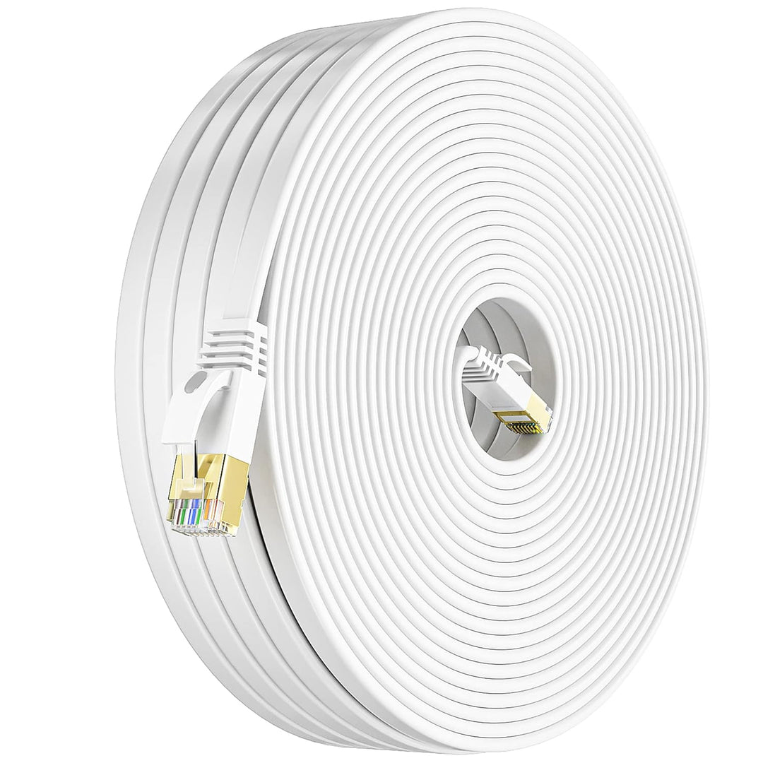 MEIPEK Cat 7 Netzwerkkabel 50m, Dünn LAN Kabel 50 Meter Wlan Kabel Weiss High Speed 10Gbps 600MHz La