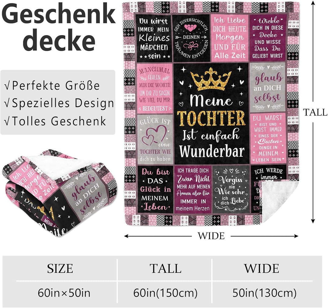 Tochter Geschenk Decke 130X150CM, Geschenk für Tochter von Mama Mutter Papa, Rosa Kreatives Geschenk
