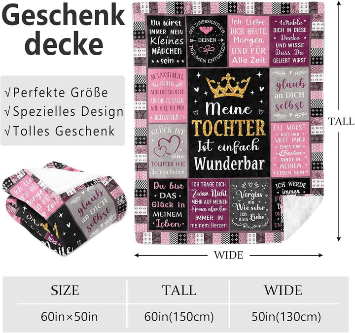 Tochter Geschenk Decke 130X150CM, Geschenk für Tochter von Mama Mutter Papa, Rosa Kreatives Geschenk