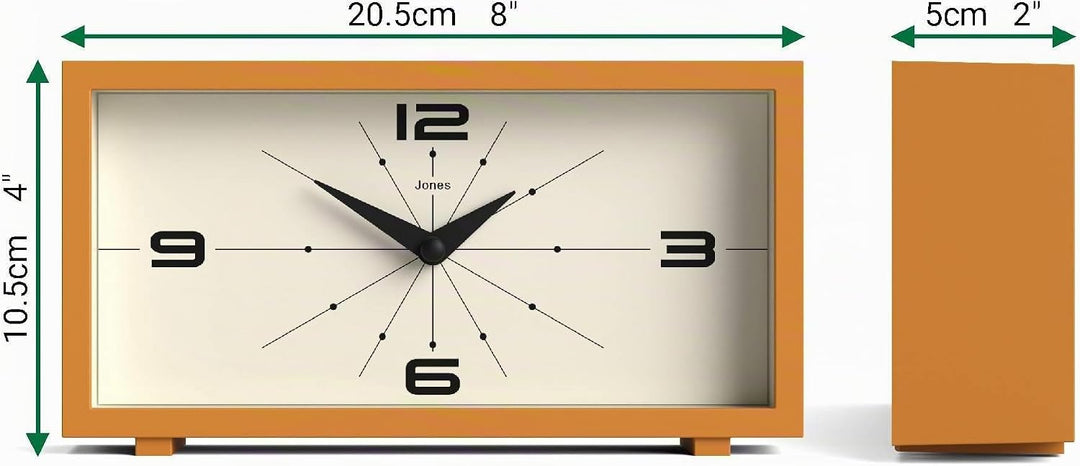 JONES CLOCKS® Odeon schreibtischuhr | Modernes rechteckiges Design | Senfgelb | Stilvoller retrolook