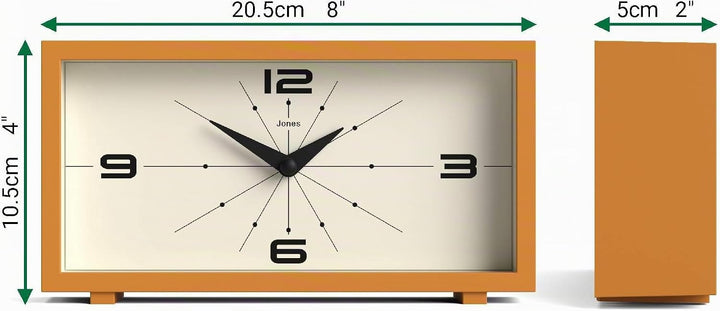 JONES CLOCKS® Odeon schreibtischuhr | Modernes rechteckiges Design | Senfgelb | Stilvoller retrolook