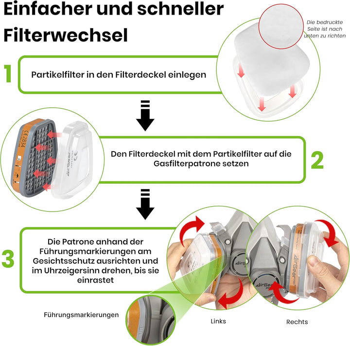 AirGearPro M-500 Atemschutzmaske mit A1P2 Filter, Gasmaske Staubfilter für Lackieren, Arbeiten, Schl