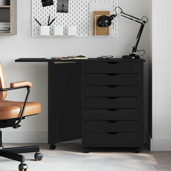 vidaXL Rollschrank mit Schreibtisch Moss Schwarz Massivholz Kiefer, Kommode, Schubladenschrank, Schr