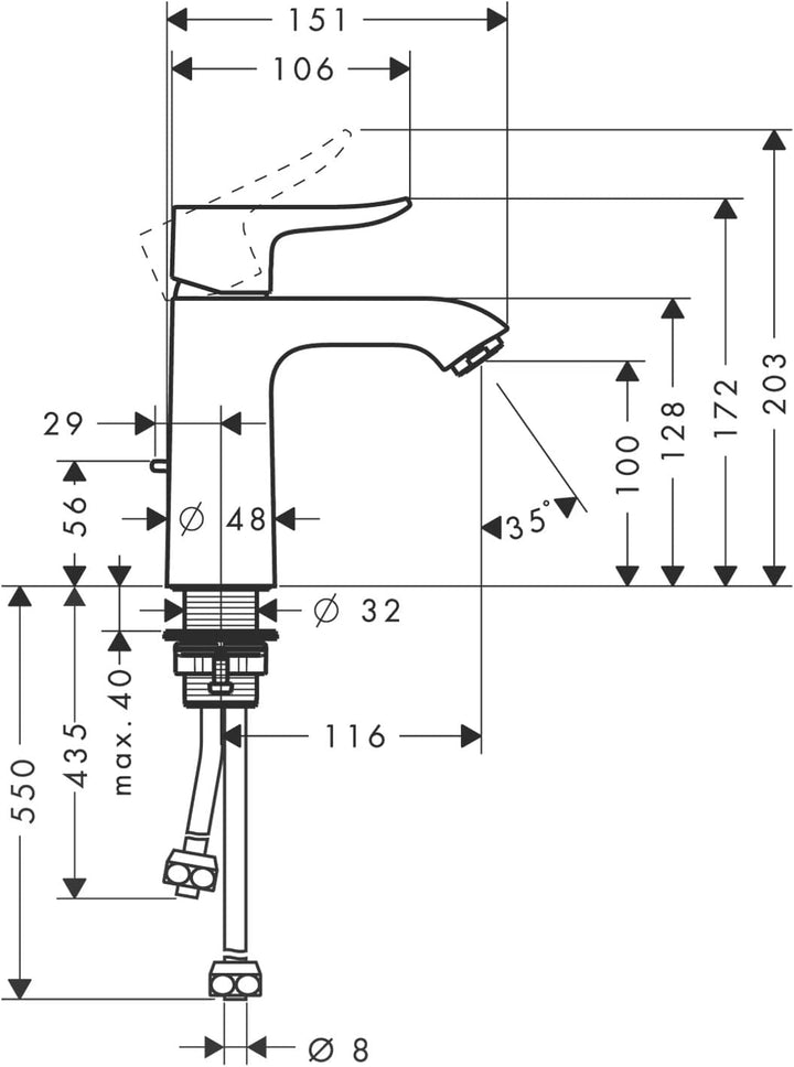 hansgrohe Niederdruck Waschtischarmatur Metris, Wasserhahn Bad mit Auslauf Höhe 110 mm, mit Zugstang