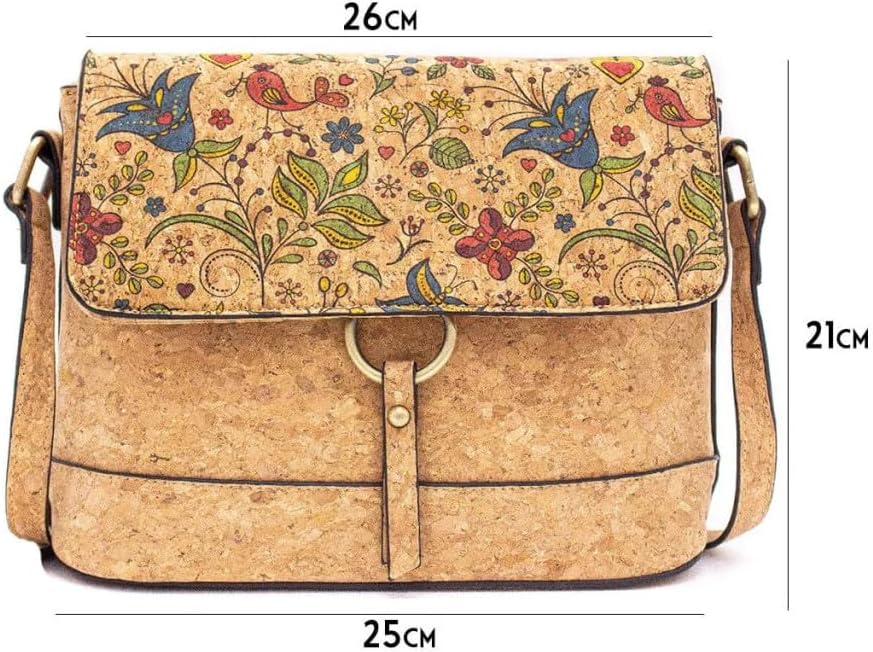 Crossbody Handtasche aus Kork Veganleder Nachhaltig Damen Umhängetasche Blumen Muster 2, Blumen Must