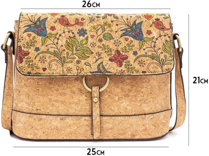 Crossbody Handtasche aus Kork Veganleder Nachhaltig Damen Umhängetasche Blumen Muster 2, Blumen Must