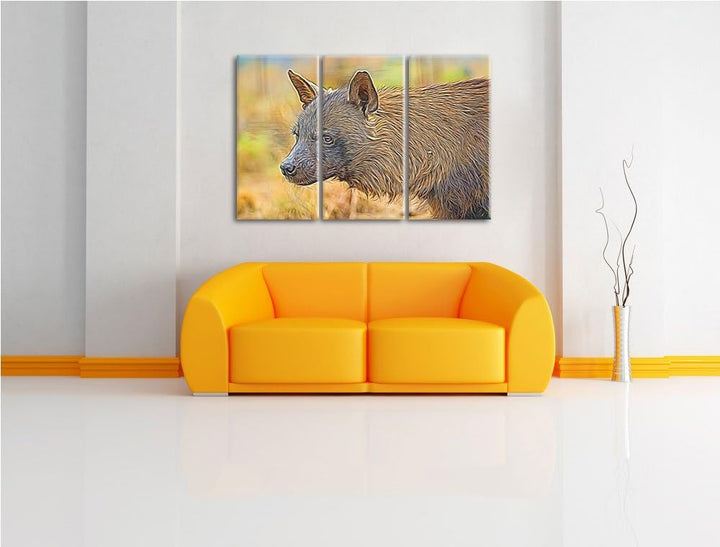 anmutige Hyäne im Wildgras Spezial 3-Teiler Leinwandbild 120x80 Bild auf Leinwand, XXL riesige Bilde