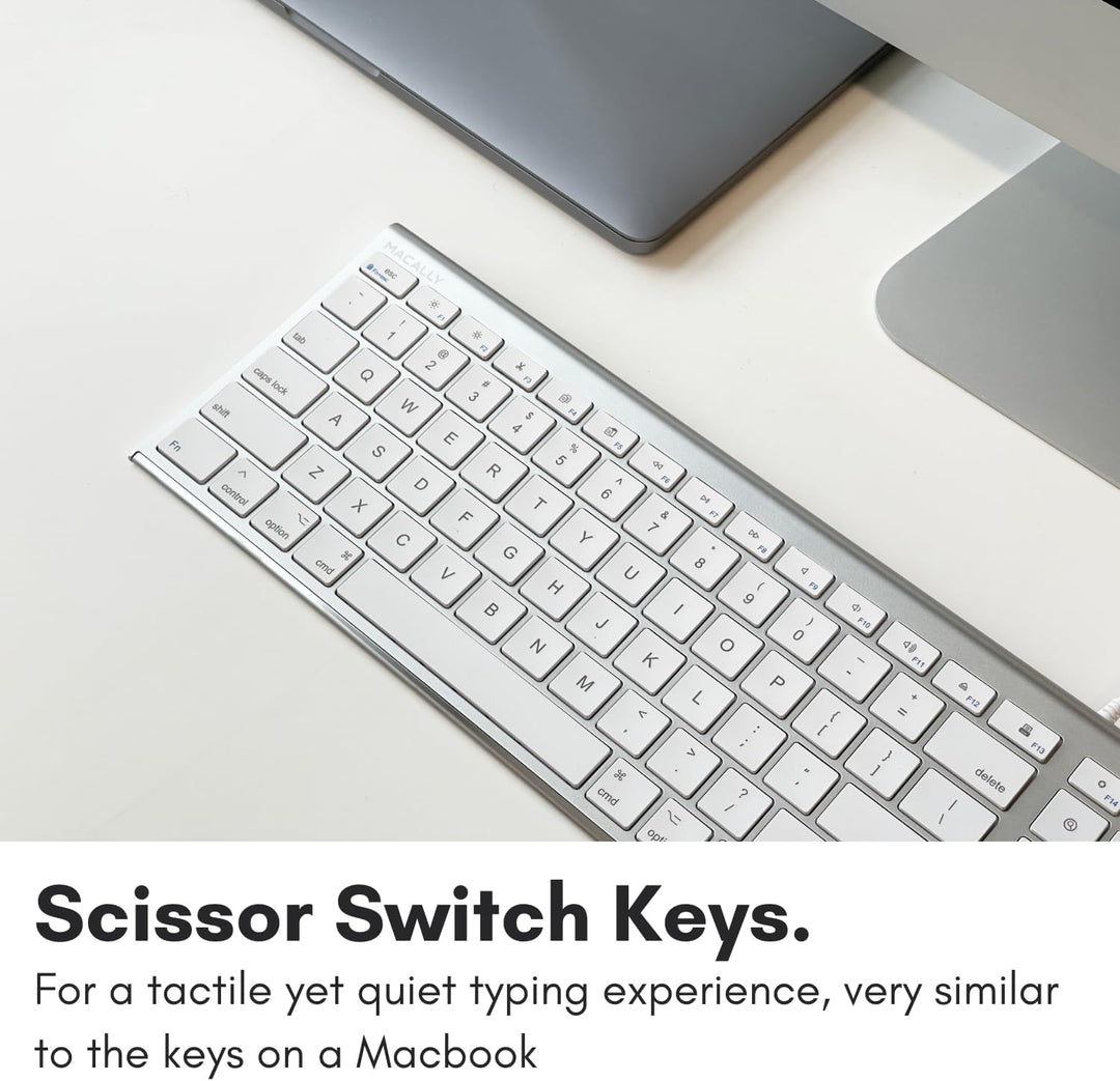 Macally Ultradünne USB-Tastatur mit Kabel, kompatibel mit Apple-Tastatur oder Windows – Tastatur in