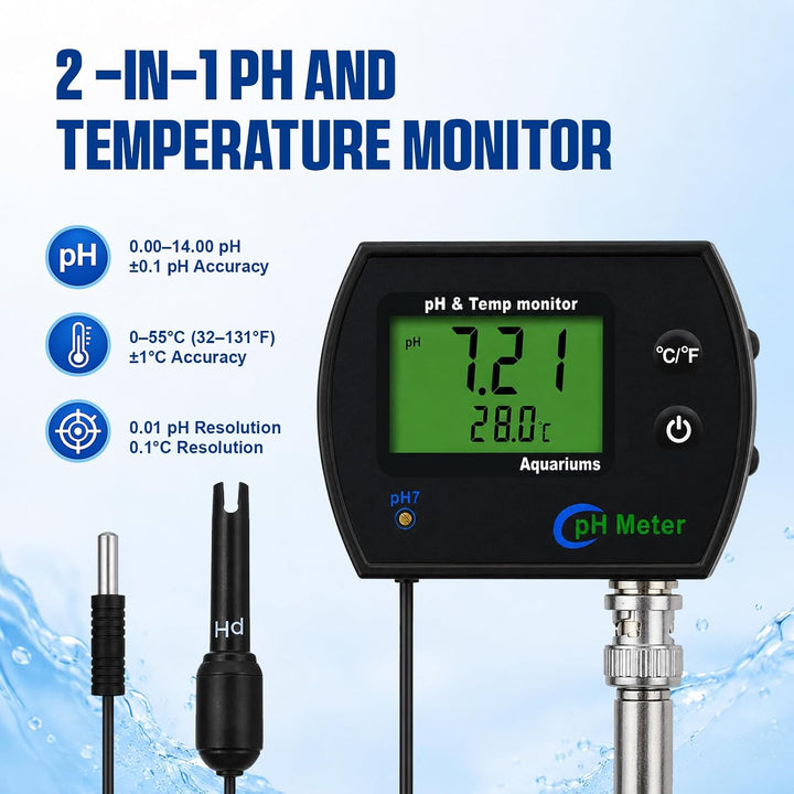 PH Messgerät 2 in 1 Temperatur Digitaler PH Tester, pH-Meter mit ATC, Wasserqualität Tester mit LCD,