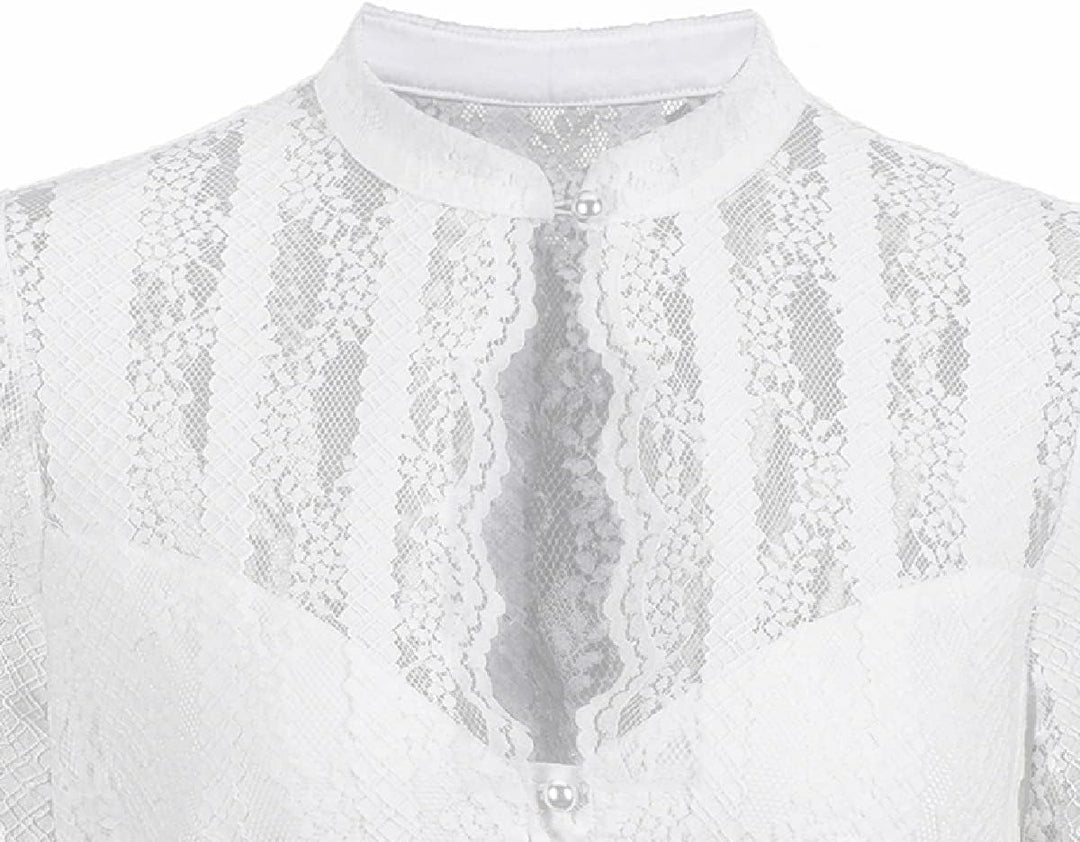 Dirndlbluse Damen Trachtenbluse Creme Dirndl Bluse für Bavarian Oktoberfest 34 Creme-37, 34 Creme-37