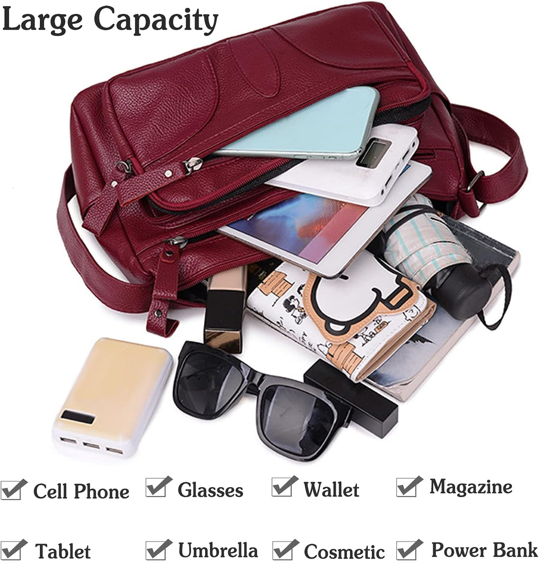 PORRASSO Damen Umhängetasche Casual Schultertasche Leder Wasserdicht Messenger Bag Handtasche für Ar