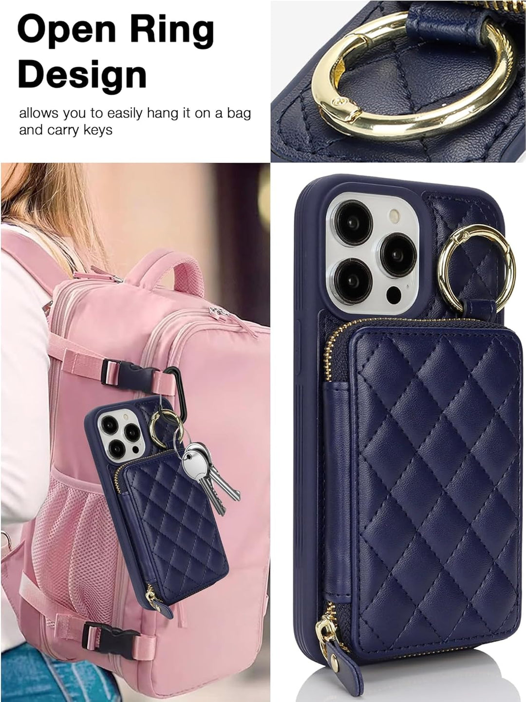 ELTEKER Handyhülle für iPhone 14 Pro Hülle mit Band Verstellbarem Schultergurt, Reissverschluss Geld